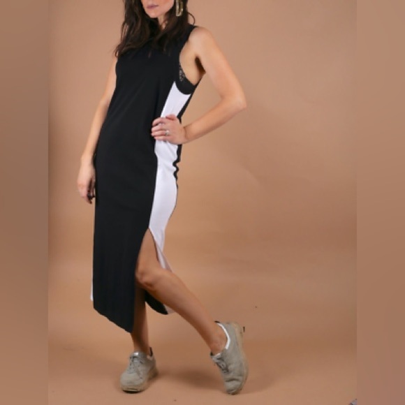 Rag & Bone Sleeveless Midi Dress Cotton Slit Colorblock Black White Small EUC - Picture 1 of 8